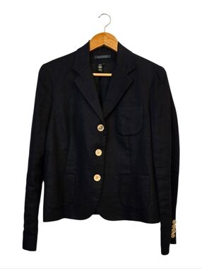 Lauren Ralph Lauren Navy Linen-Blend Blazer with White Buttons Vintage Size 10